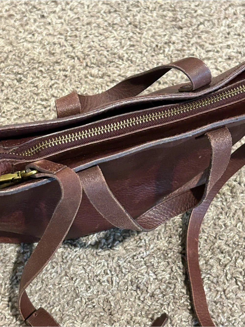 Madewell Small Zip Tote Transport Leather Crossbody Bag  Burgundy